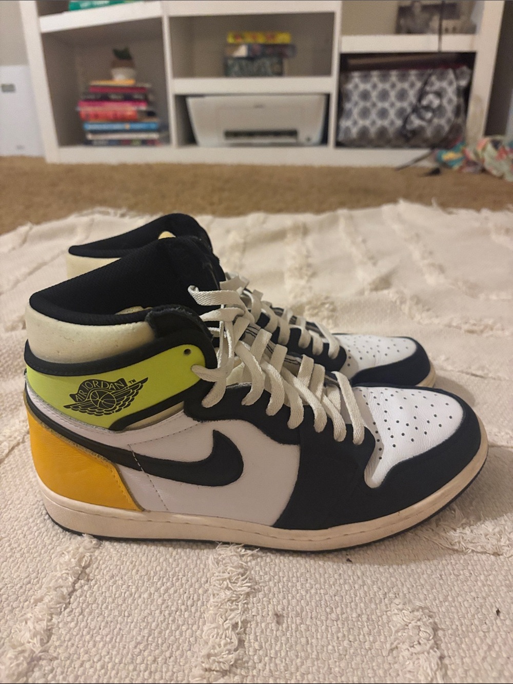 Jordan Men’s High Top Sneakers - White Black Yellow Neon